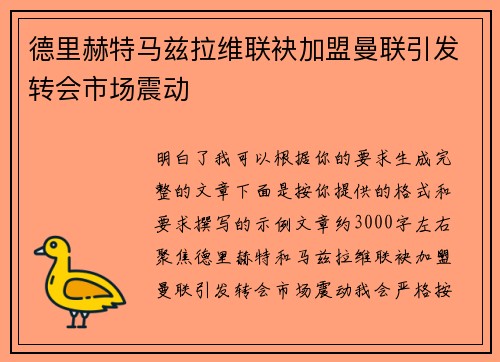 德里赫特马兹拉维联袂加盟曼联引发转会市场震动